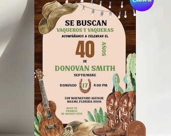 Modern mexican cowboy boots birthday party invitation, rustic woods southwestern birthday, spanish western texas adult birthday invite C13