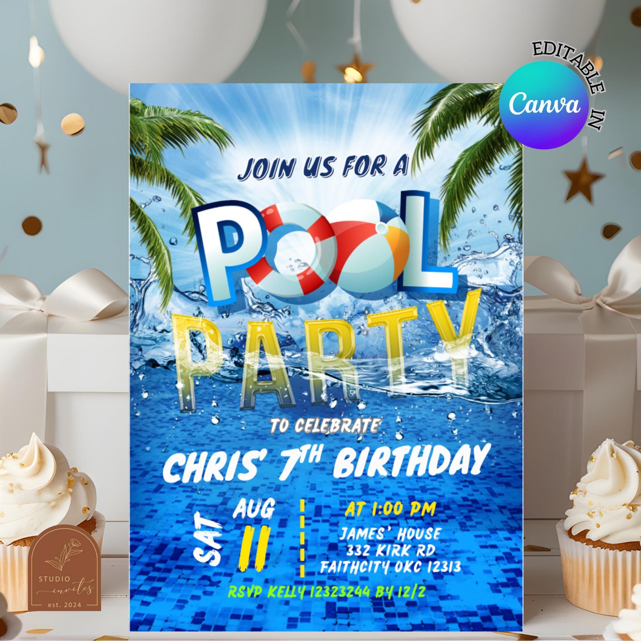 Canva Editable Pool Party Splash Summer Invitation, Cool Summer Pool ...