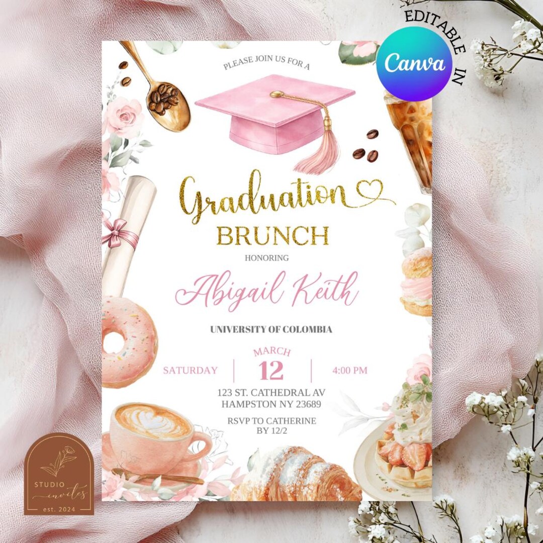 Coffee Graduation Party Invitation, Dessert Graduation Brunch Party ...