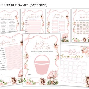 Lot de jeux modernes baby shower coquette fée rose, lot de jeux baby shower fée arc rose, lot de jeux baby shower fée de la forêt magique G2
