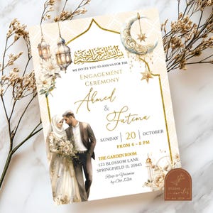 Floral Muslim Engagement Ceremony, Pakistan Nikkah Wedding Invite, Islamic Engagement Invite, Arabic Wedding Night, Mughal Wedding AC32