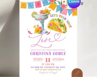 Colorful Fiesta Taco Bout Love Bridal Shower Invitation, Talavera Bridal Shower Invite, Canva Editable Papel Picado Bridal Shower C233