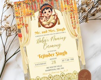 Indian Boy Baby Naming Ceremony, Naamkaran Sanskar Baby Cradle Ceremony, Ayush Homam Invite, Annaprashan Baby Boy, Aqiqah Ceremony AC27