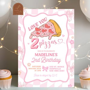 Pastel Love You Two Pizzas Birthday Party, Slice Pizza Second Birthday Party, Coquette Italian Pizza Kids Birthday, Heart Pizza Party C44