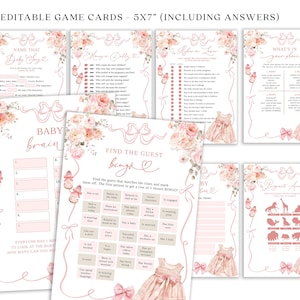 Lot coquette rose vêtements de bébé jeux modernes, cartes de jeux de baby shower fille coquette blanchisserie florale, cartes de jeux de fête de baby shower vêtements G2