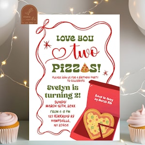 I Love Pizza 2nd Birthday Party, Slice of Fun Pizza Second Birthday Party, Coquette Italian Pizza Kids Birthday, Love You Two Pizzas AC25