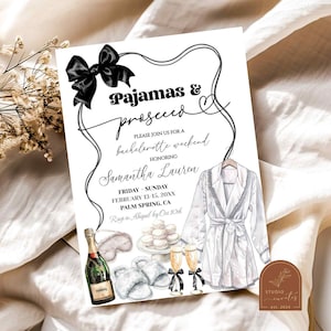 Möhippa med svart pyjamas och Prosecco, helgplan för svart rosettpyjamas, möhippa med champagne, tjejkvällsspa C87