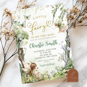 Enchanted Forest Woodland Fairy Baby Shower Invitation, Whimsical Garden Butterfly Baby Shower Invite, Canva Editable Fairy Baby Shower C105