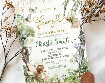 Enchanted Forest Woodland Fairy Baby Shower Invitation, Whimsical Garden Butterfly Baby Shower Invite, Canva Editable Fairy Baby Shower C105