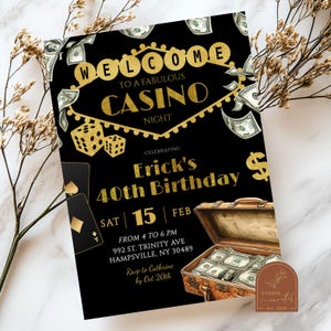 Invitation anniversaire adulte soirée casino, 40e 50e 60e 60e anniversaire surprise casino, fête d'anniversaire de cartes de poker, fête de retraite de casino AC28