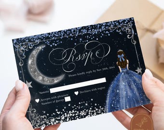 OSA-kort för prinsessan Stjärnklar natt, OSA-kort för Quinceañera Stjärnklar natt, OSA-kort för Quinceañera Celestial Glam, OSA-kort för Mis Quince Anos, Q35