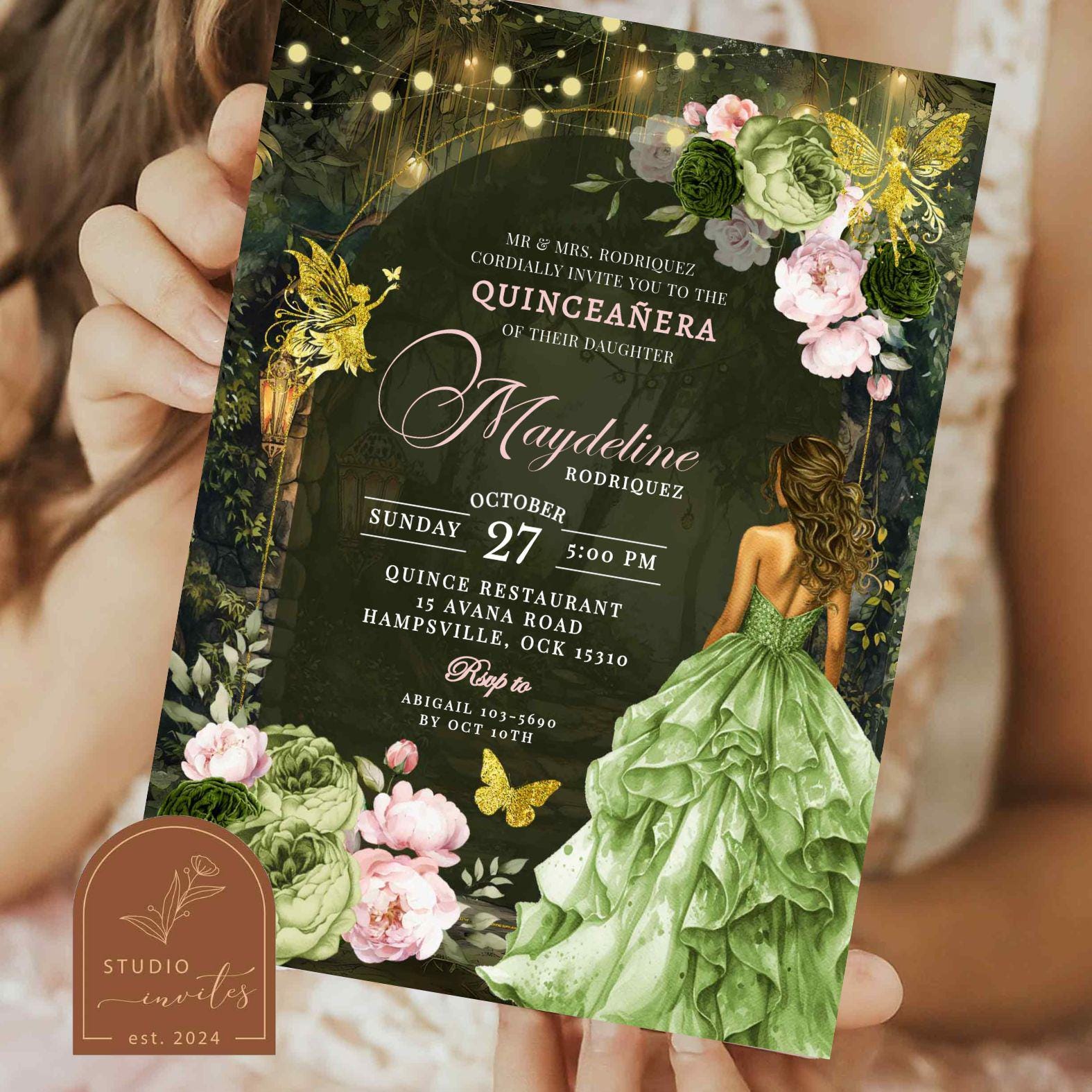 Pink Enchanted Garden Princess Quinceañera Invitation