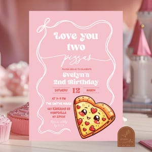 Pink Bow Love You Two Pizzas Birthday Party, Slice Pizza Second Birthday Party, Coquette Italian Pizza Kids Birthday, Heart Pizza Party AC26