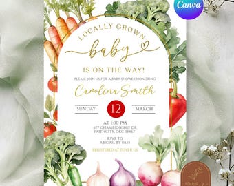 Summer locally grown baby shower invitation, vegetables veggie farm harvest baby shower, farmers market garden baby shower invite C38