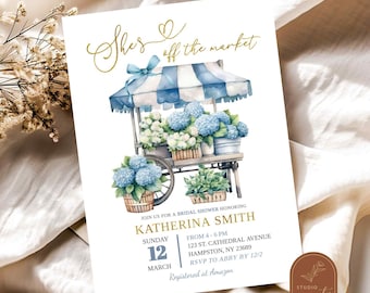 Off The Market Bridal Shower Invitation, Hydrangea Bridal Brunch Invite, Farmers Market Shower Invite, Flower Market Bridal Shower Party C98