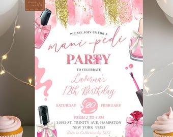 Pink Mani Pedi Birthday Girl Invitation, Glamour Makeup Girl Birthday Party, Nail Salon Spa Party, Manicure Pedicure Birthday Party C87