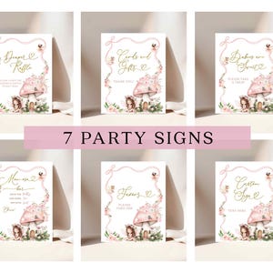 Rosa Kokette Fee Baby Shower Party Schilder, Zauberwald Babypartyschilder, Rosa Schleife Fee Babypartyschilder, Magische Fee Schilder G2