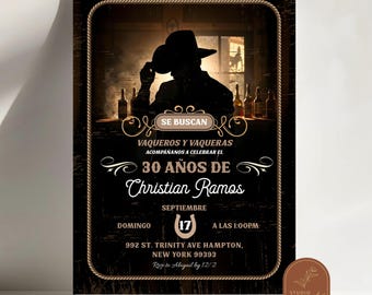 Rustic Wood Boots and Beers Birthday Invitation, Vintage Cowboy Western Adult Birthday Party, Wanted Surprise Country Adult Birthday AC36