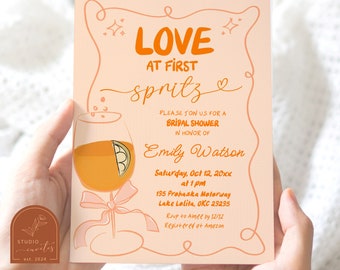 Love at First Spritz Bridal Shower Hand Drawn Invitation Party, Aperol Spritz Bridal Shower Invitation, Cocktail Bridal Shower Invite C56