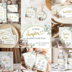 Greenery Storybook Babyparty-Einladungsset, Neues Kapitel beginnt mit geschlechtsneutralem Babyparty-Bundle-Set, Storybook-Babyparty-Set C18