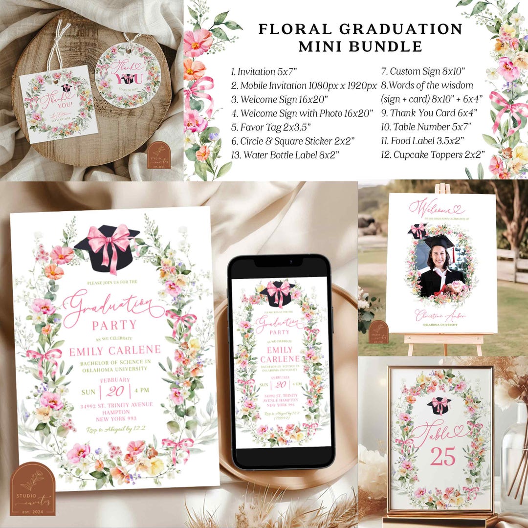 Bright Colorful Spring Floral Girl Graduation Bundle Set, Summer ...