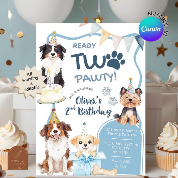 Toile De Fond Anniversaire Chien Bleu - 180 X 100 Cm, Polyester, Thème Dessin Animé Pour Décoration Fête Enfant, Garçon, Fille