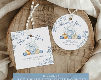 Chinoiserie Bridal Brunch Thank You Tags, Pumpkin Ginger Jar Chinoiserie Favor Tags, Fall Bridal Brunch Round Square Sticker, Matching C62