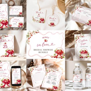 Rote Schleife Coquette Erdbeere Brautdusche Bundle, Beere in Liebe Brautdusche Bundle Set, Preppy Rote Braut-zu-Be Sommer Hochzeit Dusche, C8