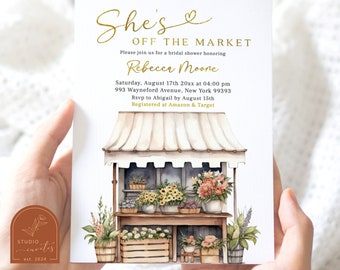 Editable fresh off the market bridal shower invitation, farmers market bridal shower theme, flower market bridal shower party invite C38