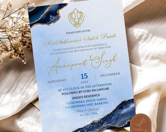 Agate Navy Sri Sukhmani Sahib Path invitation, 18th Birthday Sukhmani Sahib Invitation, Sukhmani Punjabi Ceremony, Shabat Kirtan Invite C71