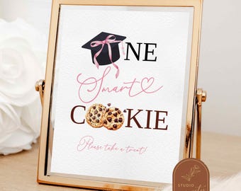 Pink Coquette Graduation One Smart Cookie Sign, Please take a treat grad bar sign 8x10, Pink Bow Graduation Sweets Dessert Cookie Sign AC33