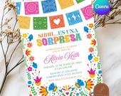 Colorful Talavera Mexican Fiesta Surprise Birthday Invitation, Shhh Es Una Sorpresa Birthday Invite, Canva Editable Spanish Birthday C189