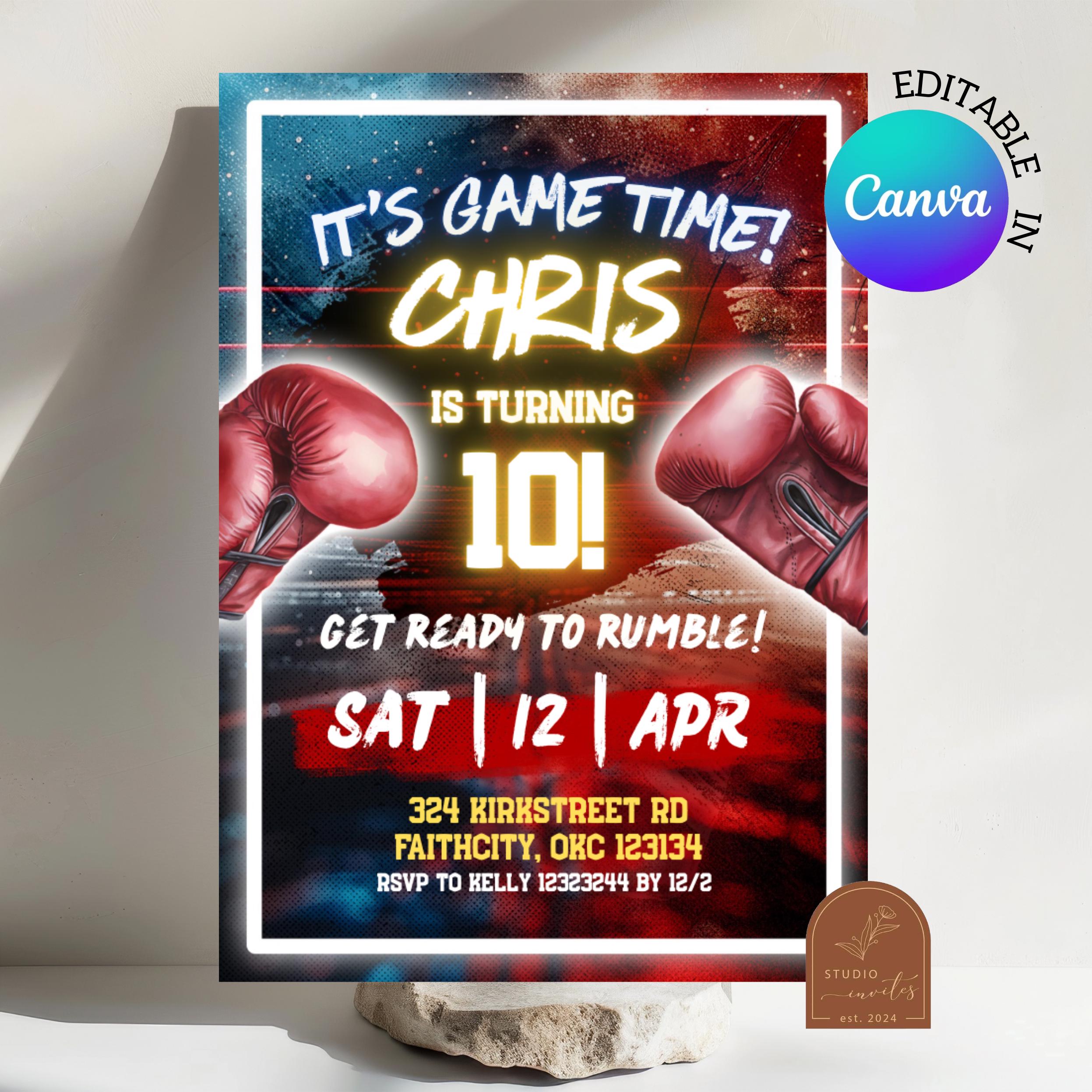 Boxing Birthday Invitation, Sports Theme Kids Birthday Invitation ...