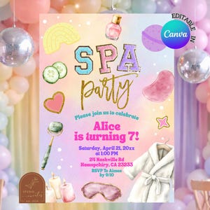 Varsity Spa Party Birthday Invitation, Sleepover Pamper Girl Patch Party Invite, Canva Editable Kids Manicure Pedicure Birthday C205