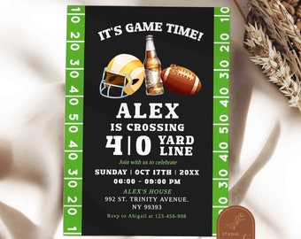 Fête d'anniversaire 40 ans sur le thème du football et de la bière, Invitation d'anniversaire pour homme adulte sur le thème du football, Fête d'anniversaire surprise avec bières et trinques C74