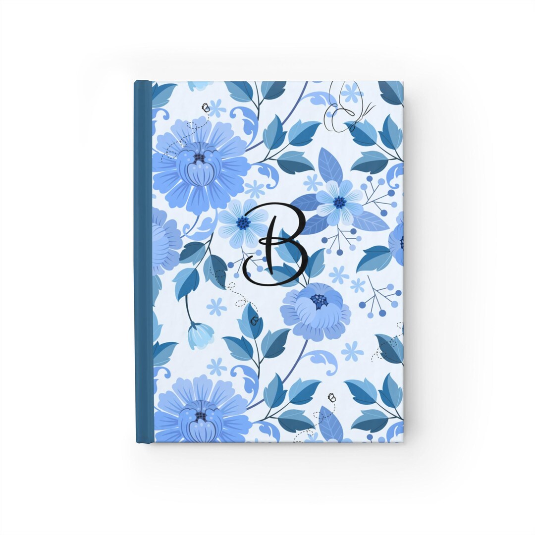 Elegant French Blue Personalized Floral Journal - Letter B - Ruled Line ...