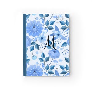 Elegant French Blue Personalized Floral Journal - Letter M - Ruled Line, Elegant Note-taking Diary, Writers, Floral Stationery