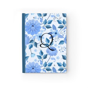 Elegante diario con diseño floral azul francés - Letra Q, línea rayada, elegante diario para tomar notas, escritor, diario escolar, papelería floral