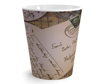 Vintage postkaart lattemok, elegante koffiekop, 12 oz keramiek