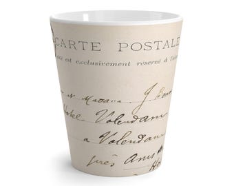 Vintage postkaart lattemok, charmant koffiekopje