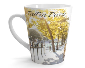 Parijse lattemok, gezellige ochtendkoffiekop, herfstsfeer, Frans geïnspireerd cadeau, mok caféliefhebbers, interieur- en keukendecor