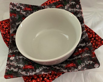 CLEARANCE Bowl  Cozy Set of 2 Microwave Hot Pad Fabric Bowl Soup Cozy Santa Claus Christmas Fabrics Great For Hot Or Cold Food
