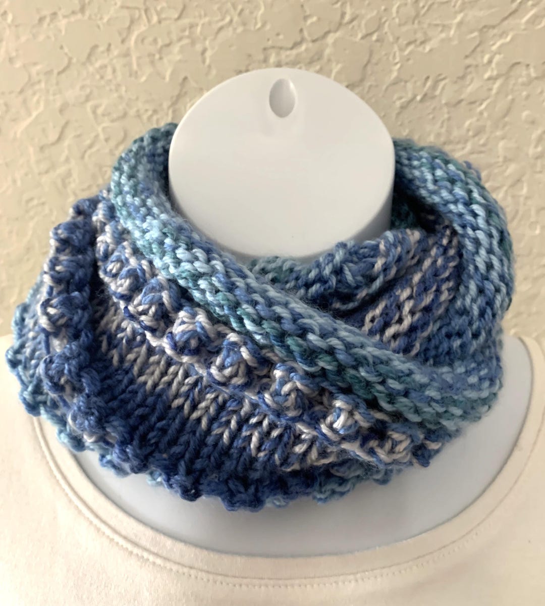 Infinity COWL Hand Knit Acrylic Infinity Scarf Blues Teals Unisex Adult ...