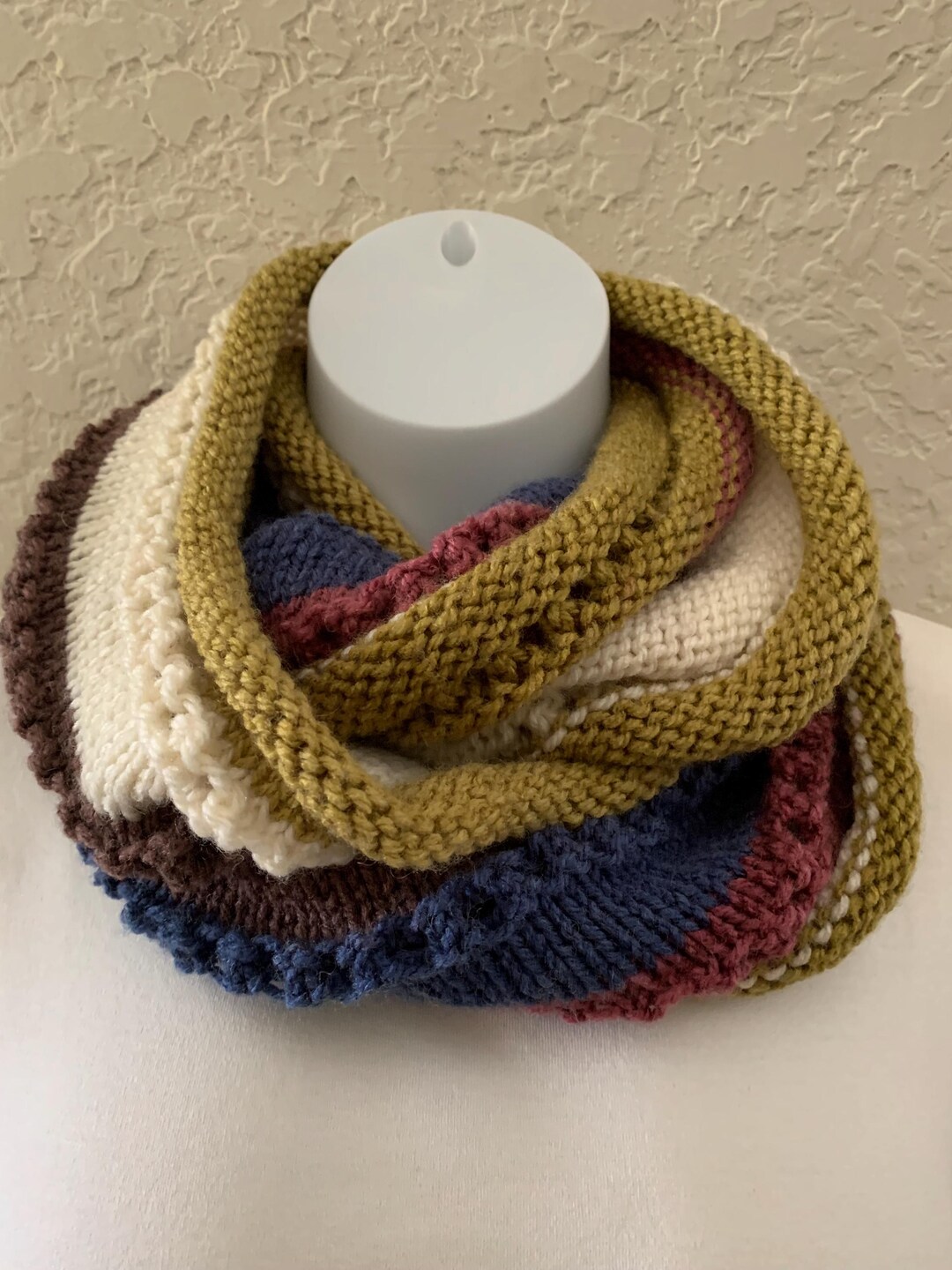 Infinity COWL Hand Knit Wool Acrylic Infinity Scarf Cream Brown Navy ...