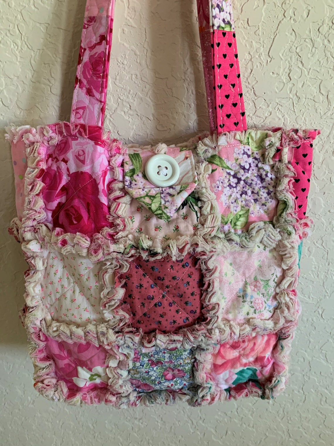 Rag Quilt Purse Tote Bag Bright Colors Shades of Pink Diaper Etsy