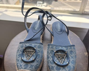 GUESS Blaues Monogramm Slingback Espadrille Ballerinas