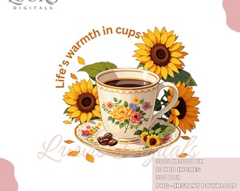 Sunflower Coffee Mug PNG: Cozy Floral Design (Digital Download)