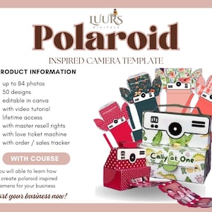 Polaroid Inspired Camera Templates | Ebook with Video Tutorial | Editable on Canva | Unique gift | Love Ticket Machine