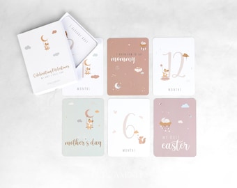 Baby Milestone Cards in English, Milestone Cards Unisex Cute Baby Animals, Baby Shower Gift, Unisex Pastel Colour Milestone