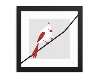 Cardenal blanco - Impresión enmarcada de pájaro